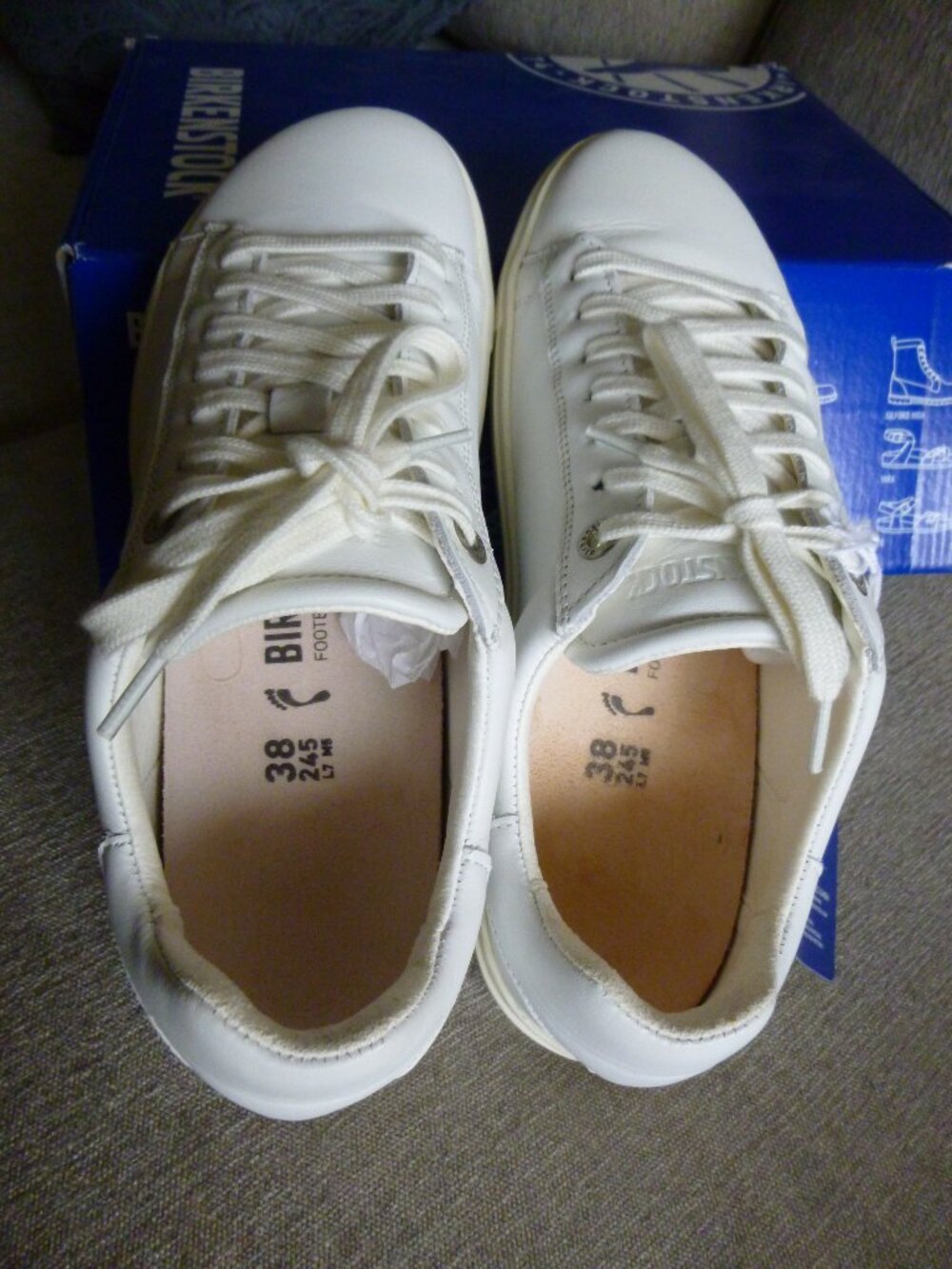 Womens BIRKENSTOCK 'Bend Low' White Leather Sneakers Size 38/8 Medium - Picture 2 of 13